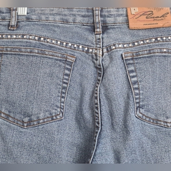 Platinum Plush Cropped Jeans With Open Side Rhinestones Size 11 - Picture 7 of 9